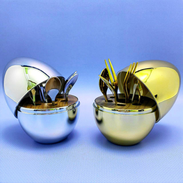 Набор столовых приборов в Яйце - подставке Miniegg 12 предметов, цвет СЕРЕБРО